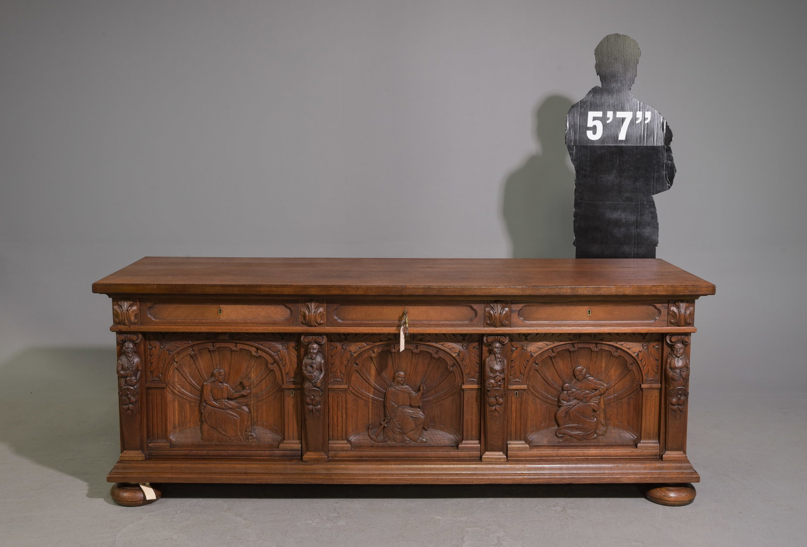 Danish Carved Oak Sideboard / Enfilade: Danish Carved Oak Sideboard / Enfilade - 31 inches tall x 82 x 36