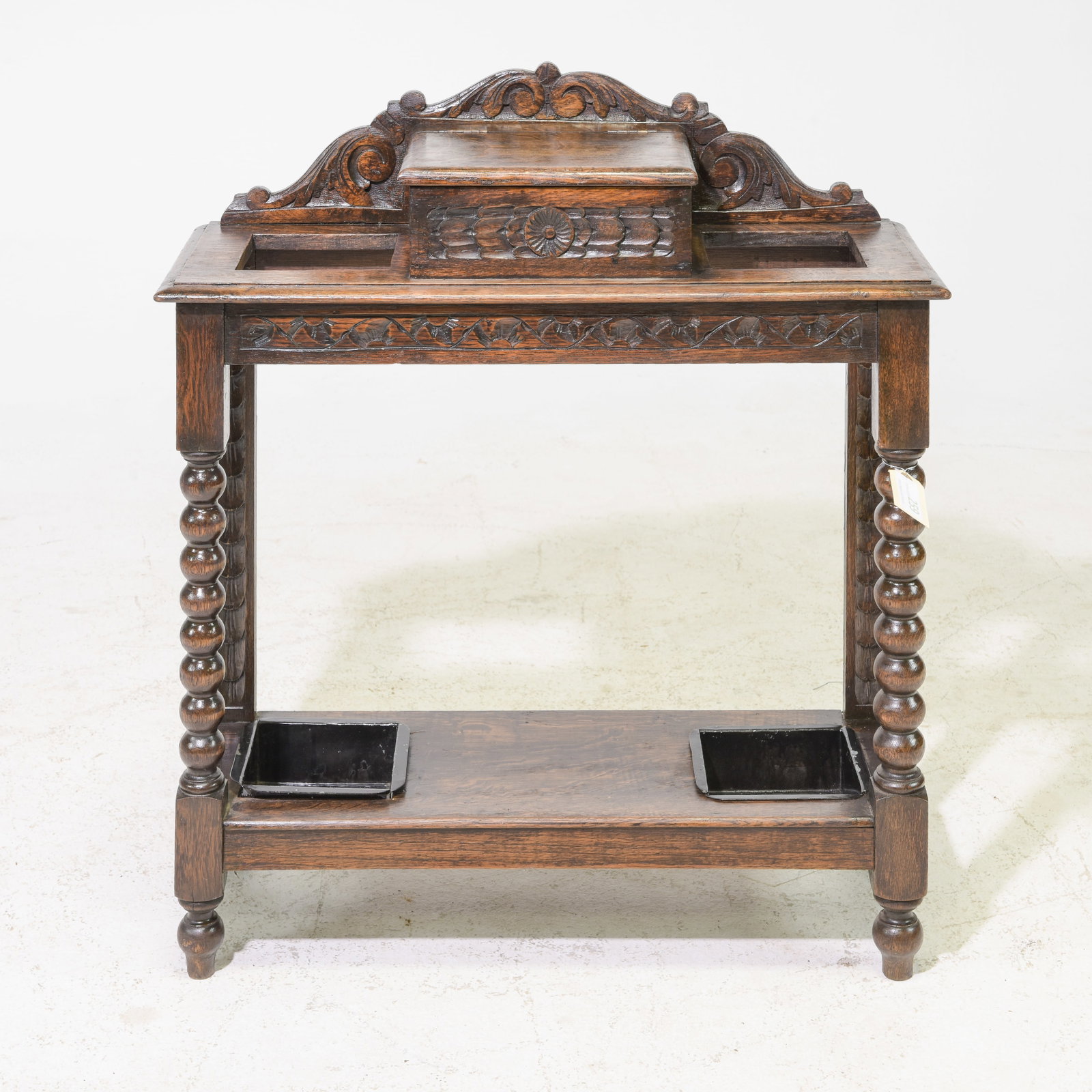 British Carved Oak Bobbin Stick / Umbrella Stand: British Carved Oak Bobbin Stick / Umbrella Stand - 33.5 in tall x 30 x 11