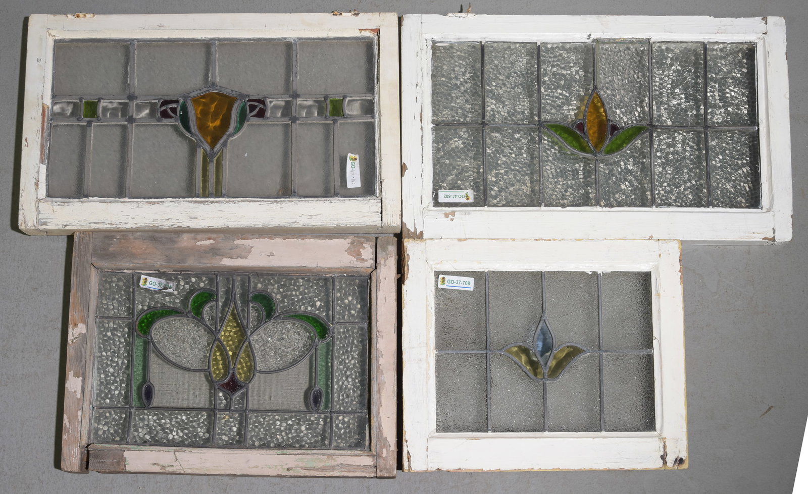 4 British Stained Leaded Glass Framed Windows #1 (1 of 6)