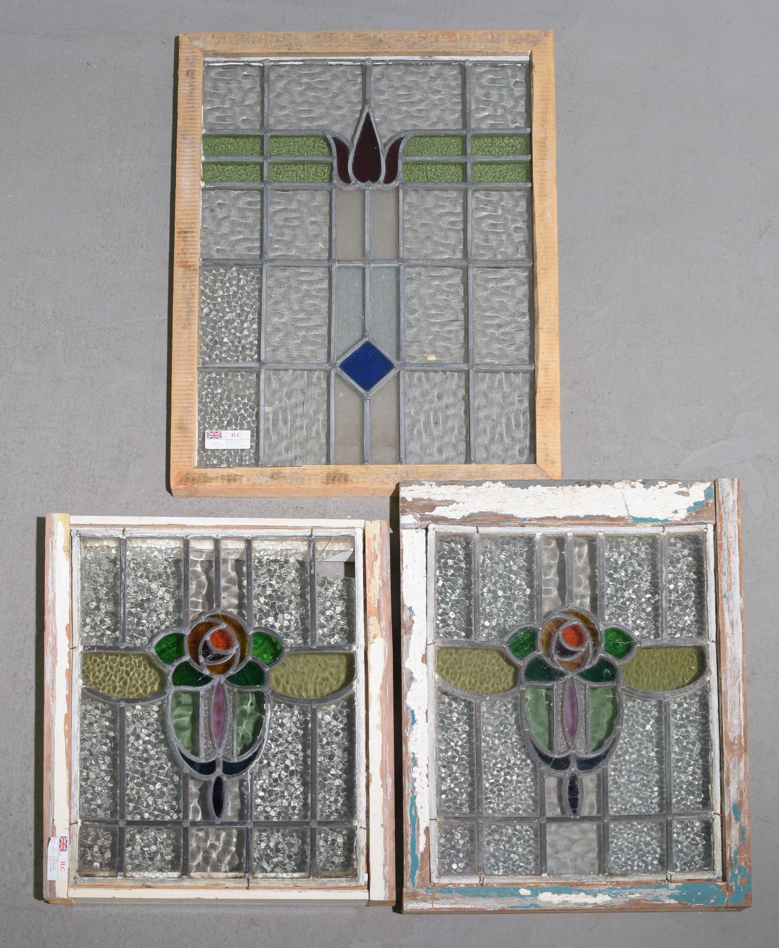 3 British Stained Leaded Glass Framed Windows #2 (1 of 5)
