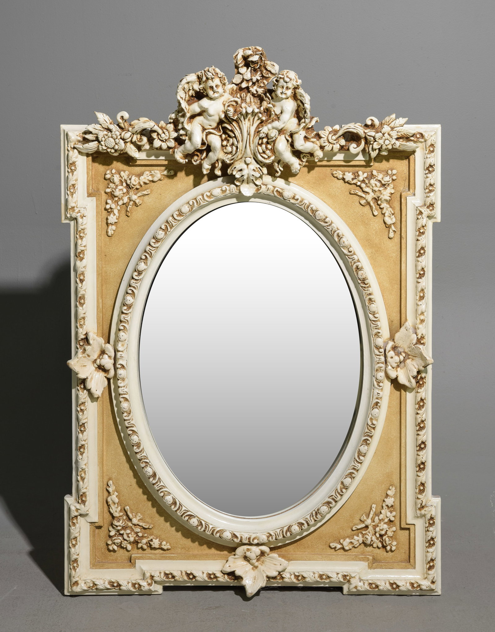 French Style Painted Framed Mirror with Cherubs (1 of 5)