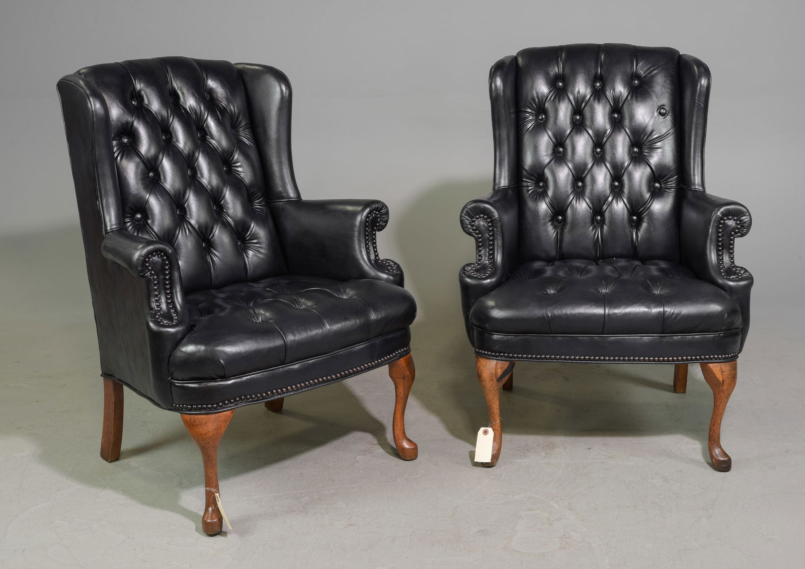 Two Blue Leather Button Tufted Wing Back Arm Chairs (1 of 5)