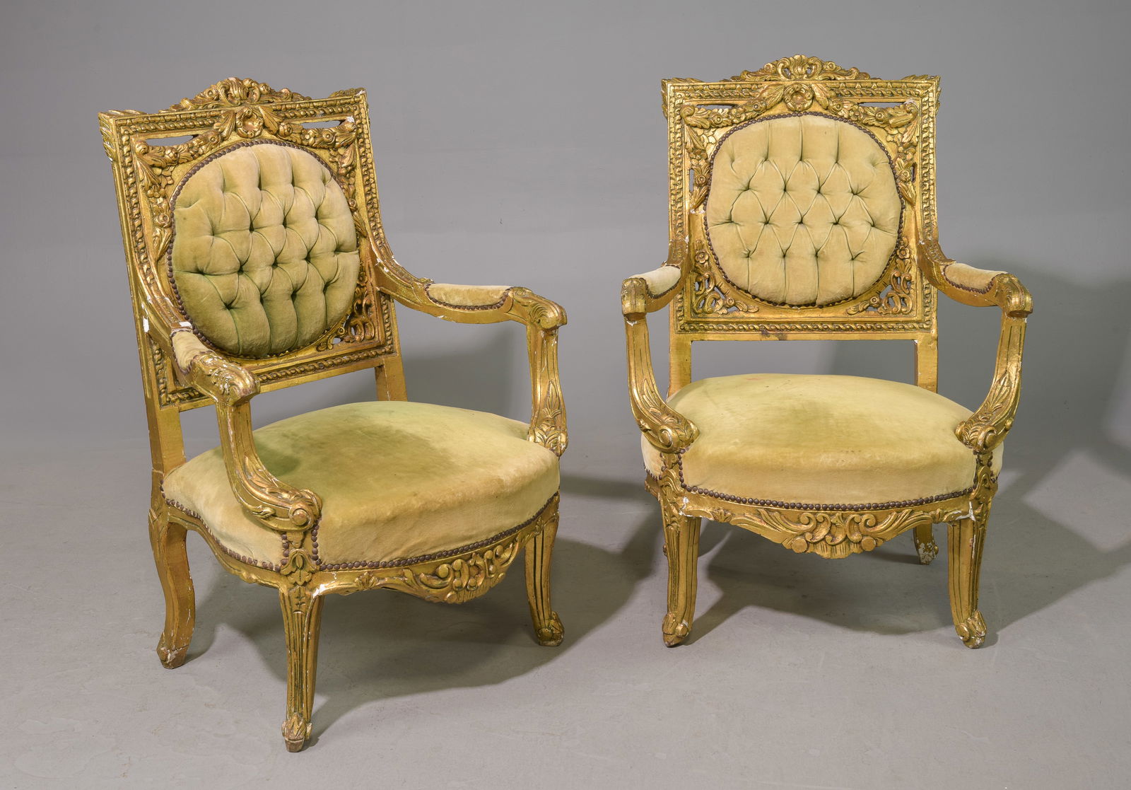 Two Louis XV Style Gold Painted Beech Arm Chairs (1 of 8)