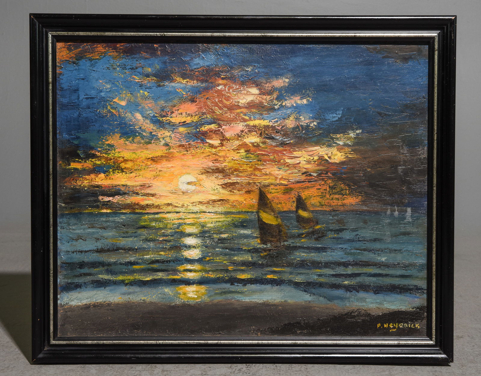 Framed Acrylic on Canvas - Sail Boats at Sunset (1 of 3)