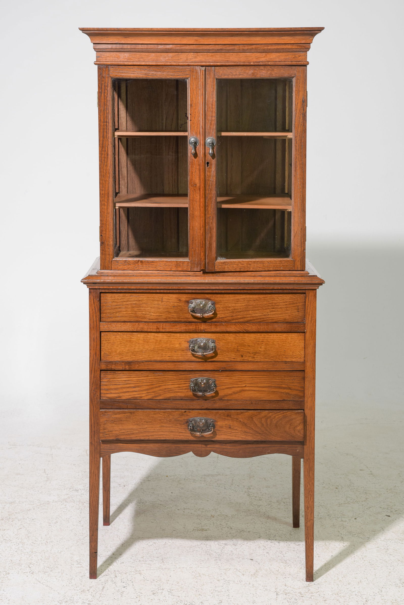 British Oak Display Cabinet with Drawers (1 of 7)