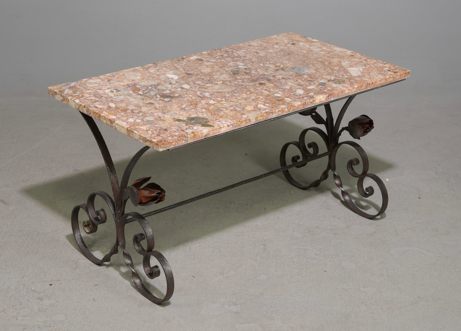 French Style Iron Base Marble Top Coffee Table (1 of 3)