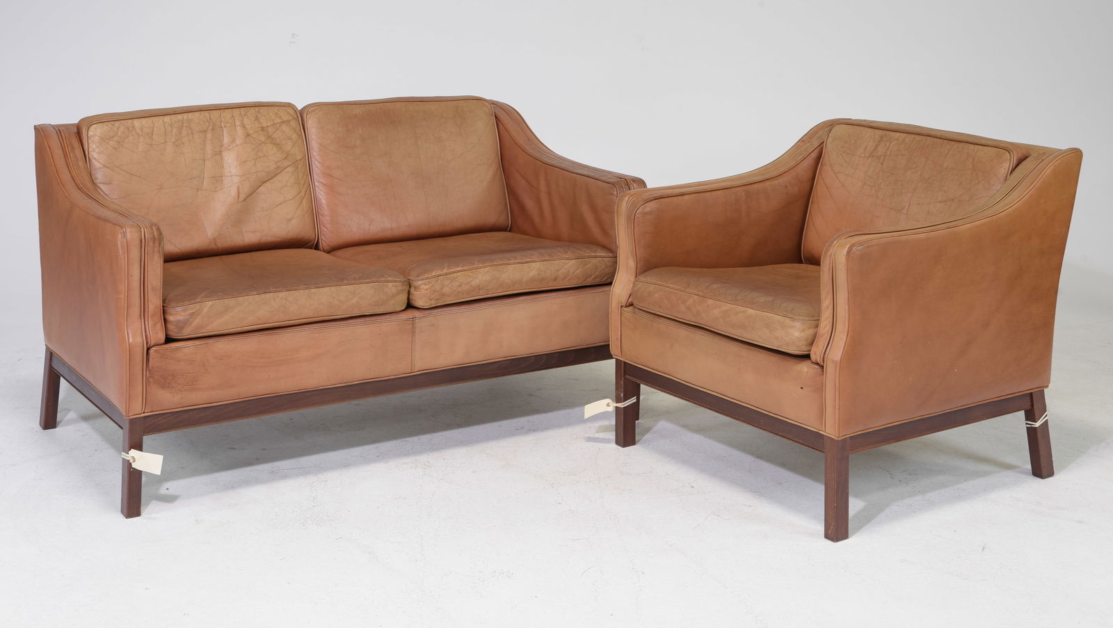 Danish Tan Leather Loveseat & Arm Chair (1 of 5)