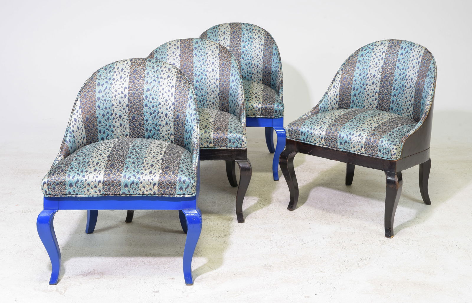 4 Painted Wood Low Upholstered Chairs (1 of 3)