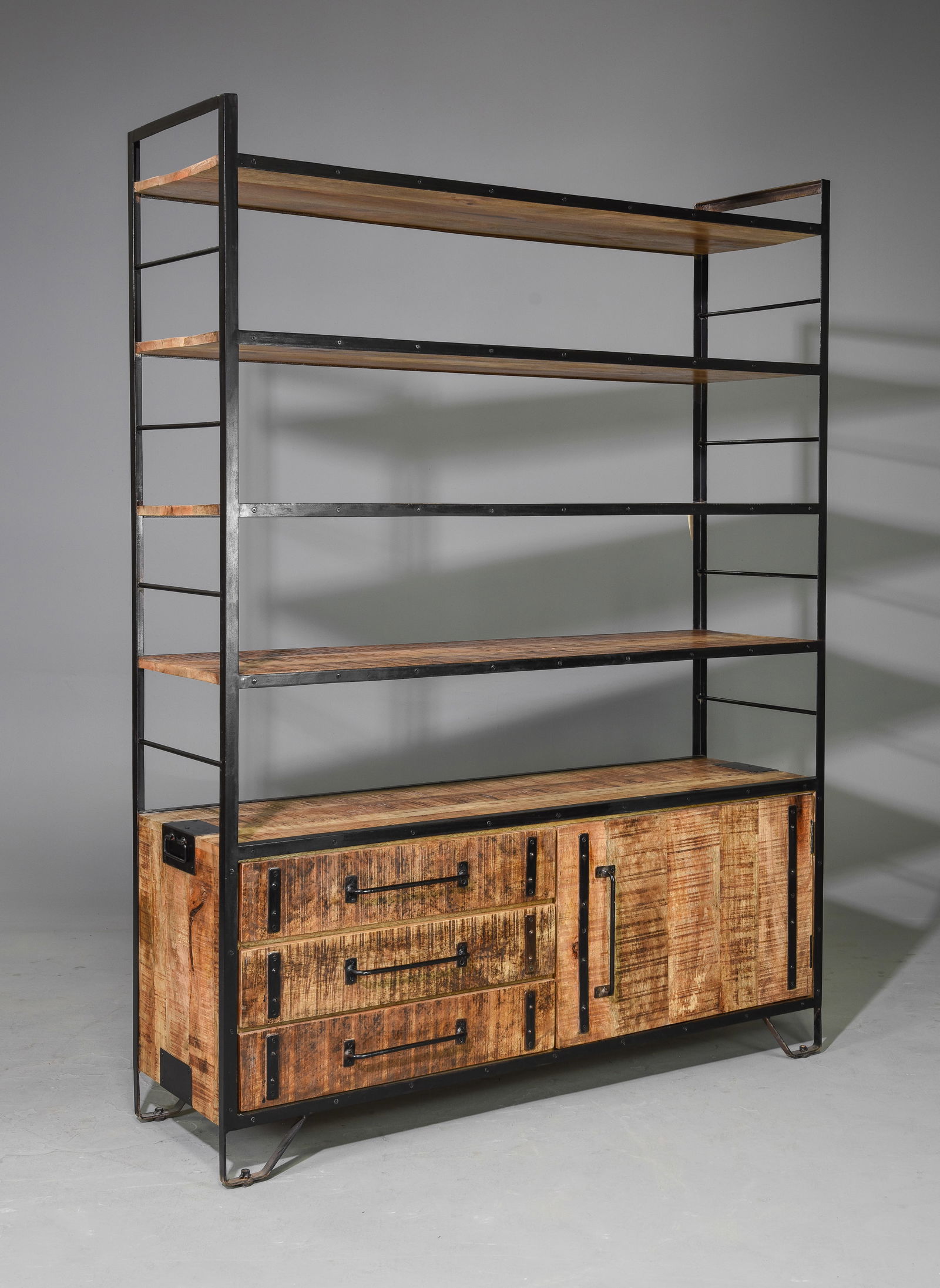 Industrial Wood / Metal Open Shelf with Cabinet Base (1 of 3)