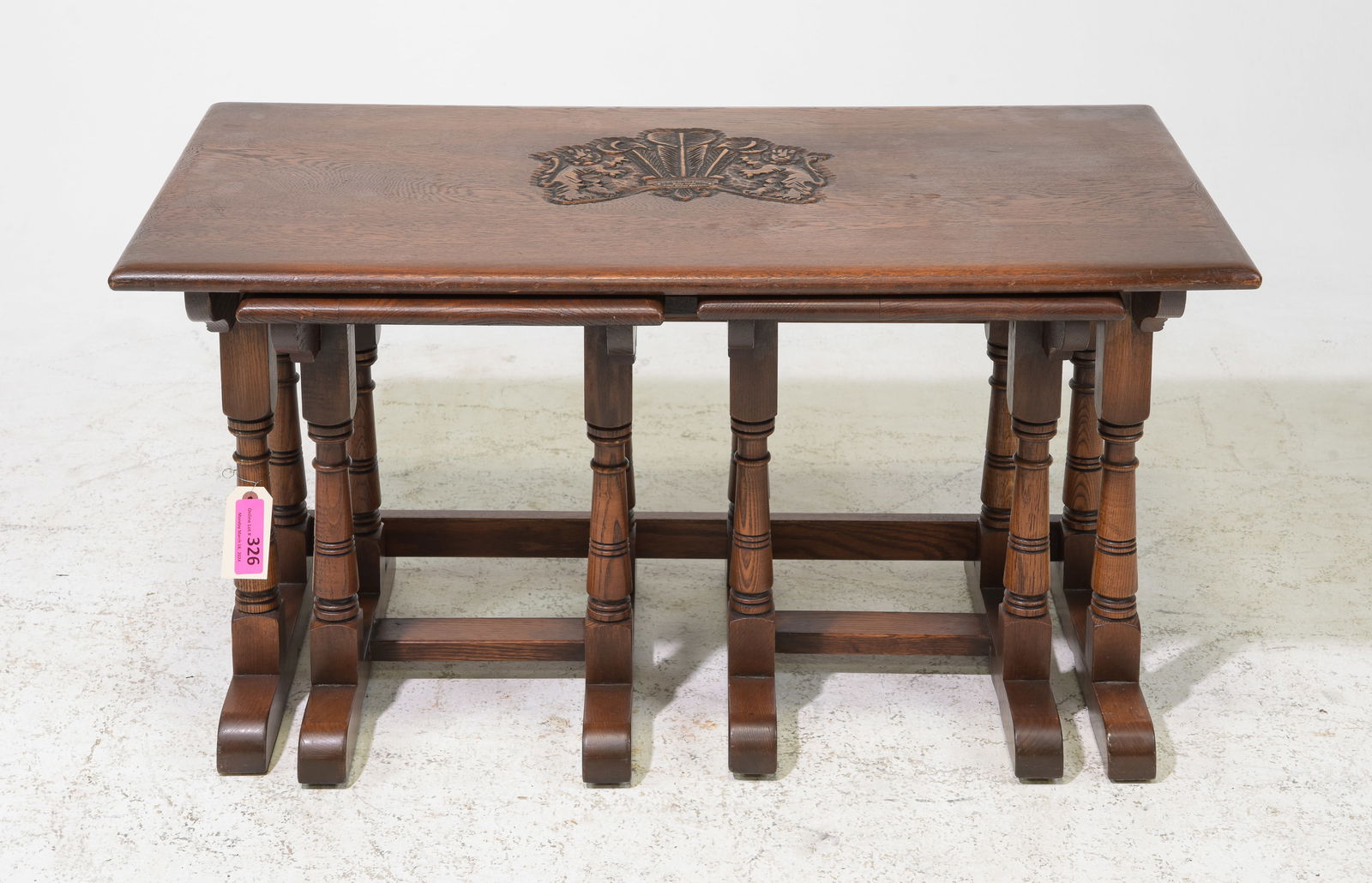 British Oak Nesting Coffee Table with Royal Crest (1 of 5)