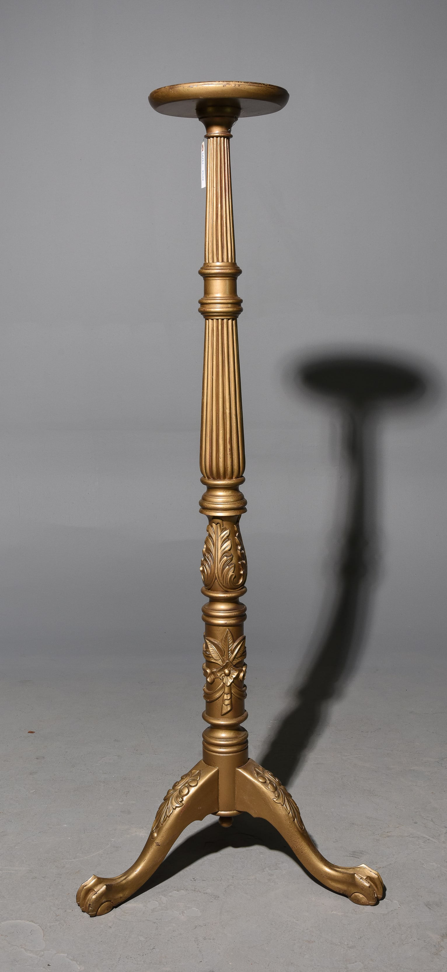 Gold Painted Ball & Claw Foot Pedestal: This item displays signs of previous wood boring insect damage that in our opinion does not appear to be active. Bid at your own risk, all sales are final - no refunds.