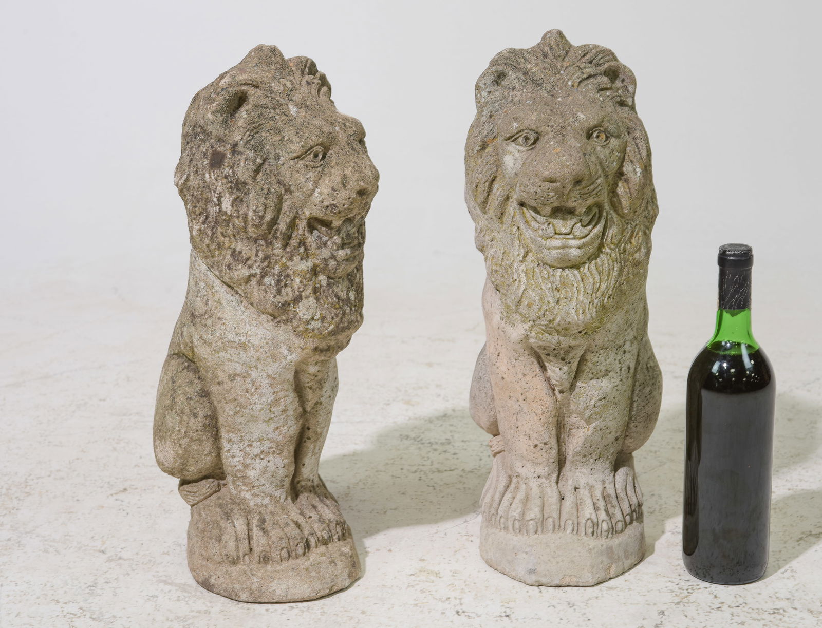Two Cast Stone / Concrete Sitting Lions (1 of 4)