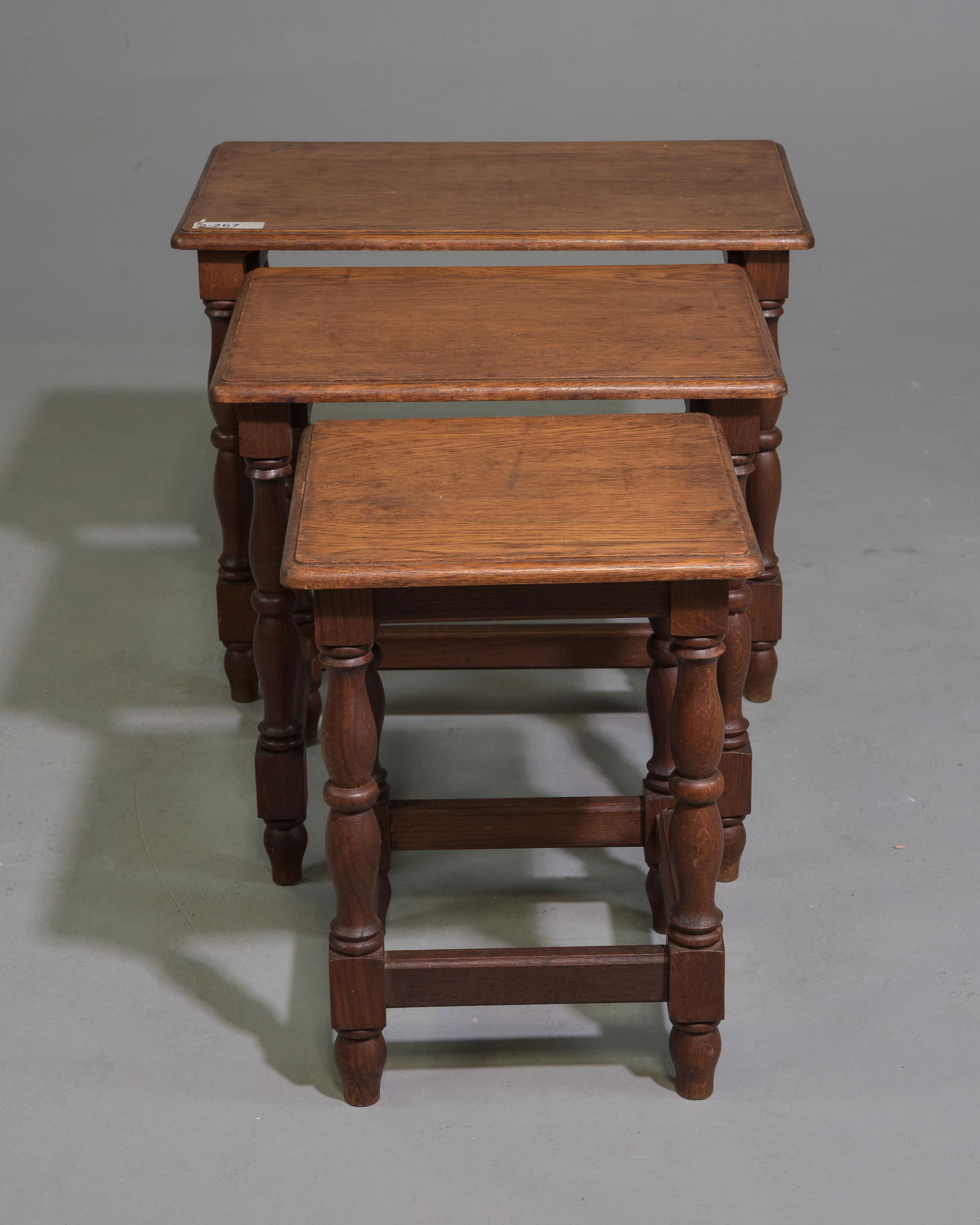 French Oak Nest of Three Tables: French Oak Nest of Three Tables - 19.5 in tall x 24 x 15.5, 18.5 in tall x 19 x 14.5 and 18 in tall x 13.5 x 13.5