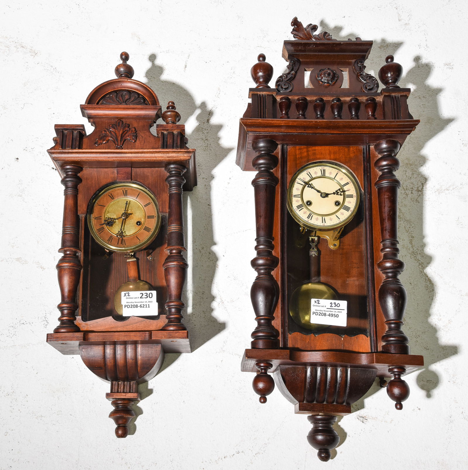 2 Henri II Style Walnut Wall Clocks (1 of 3)