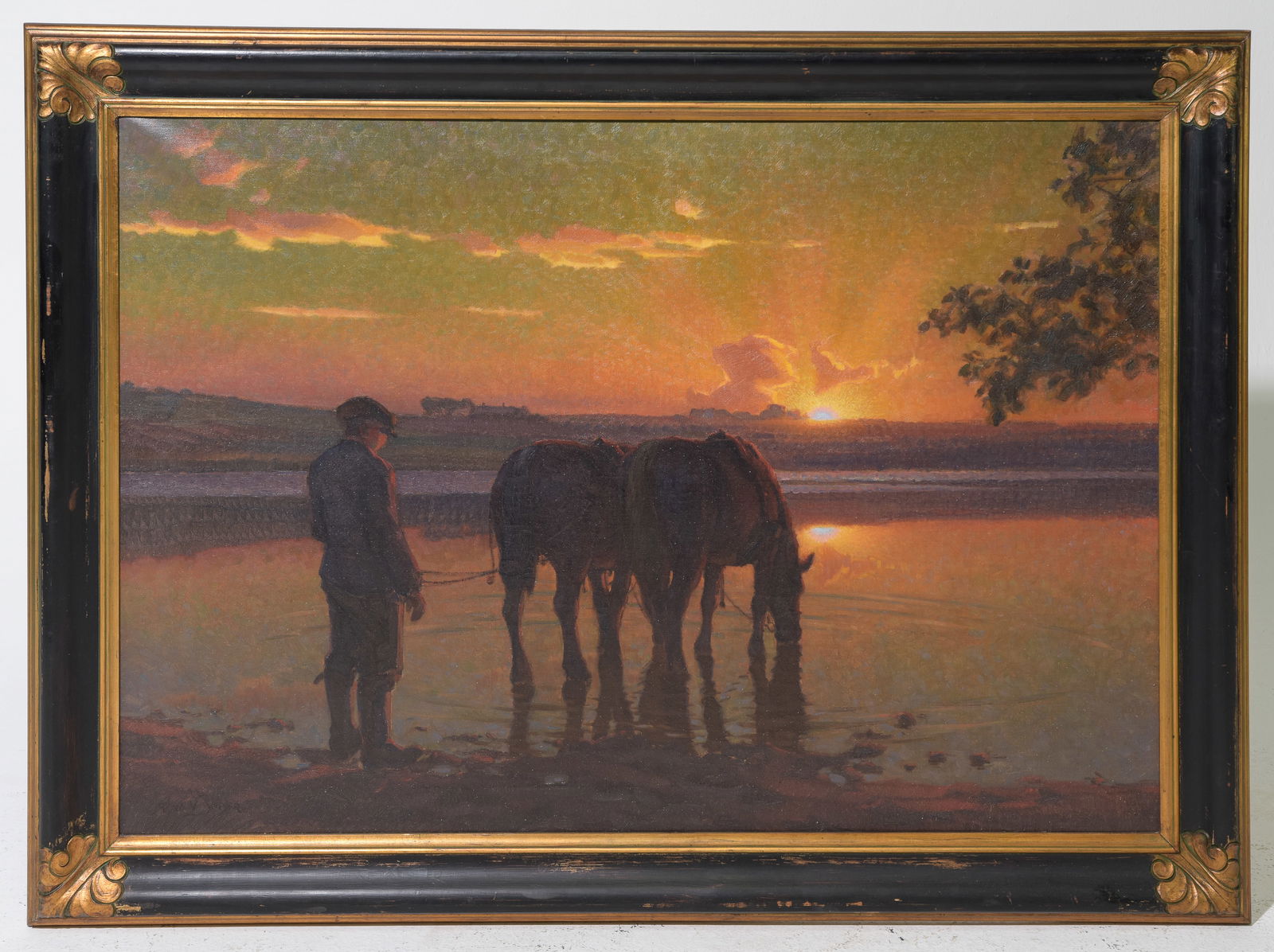 Framed Sunset With Cattle & Farmer Oil On Canvas (1 of 4)