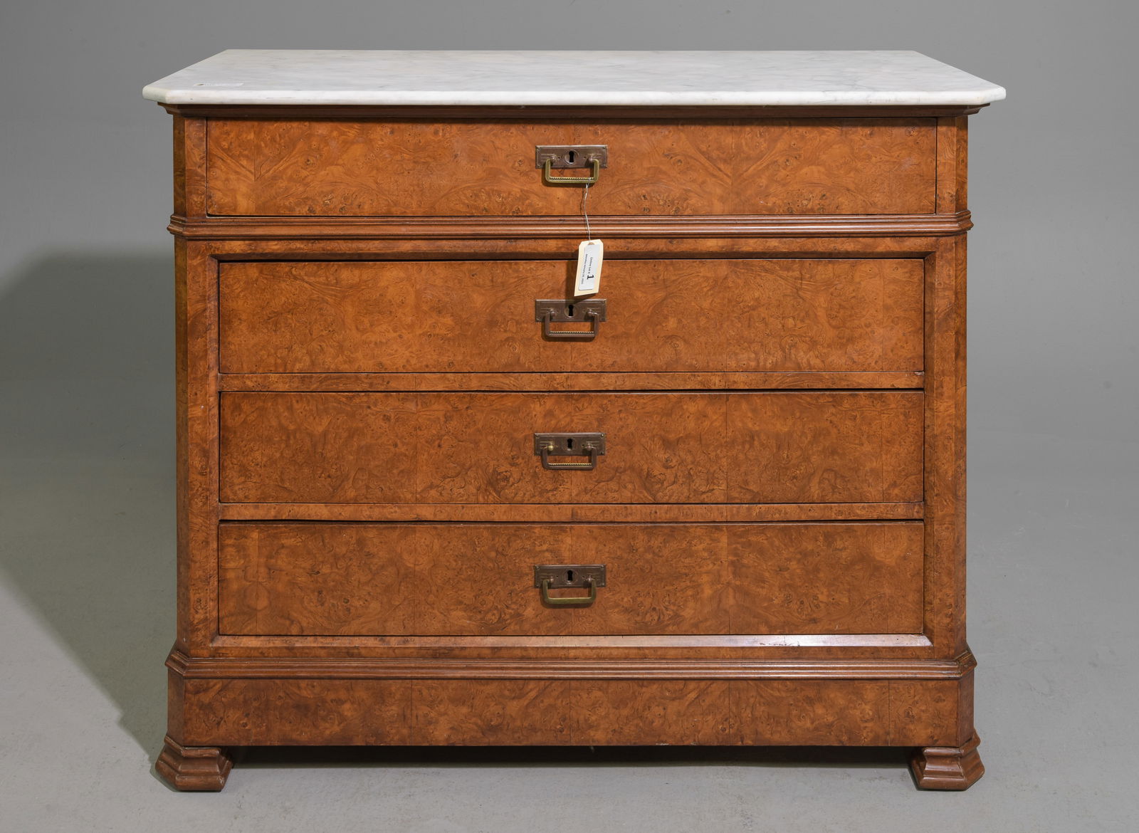 French Burled Walnut White Marble Top Chest (1 of 5)