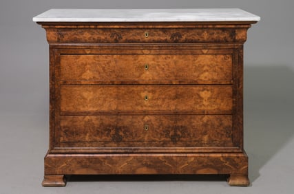 Louis Philippe Style White Marble Top Walnut Chest