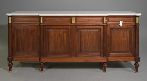 Louis XVI Style White Marble Top Sideboard