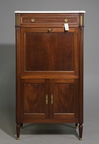 Louis XVI Style White Marble Top Secretary Abattant