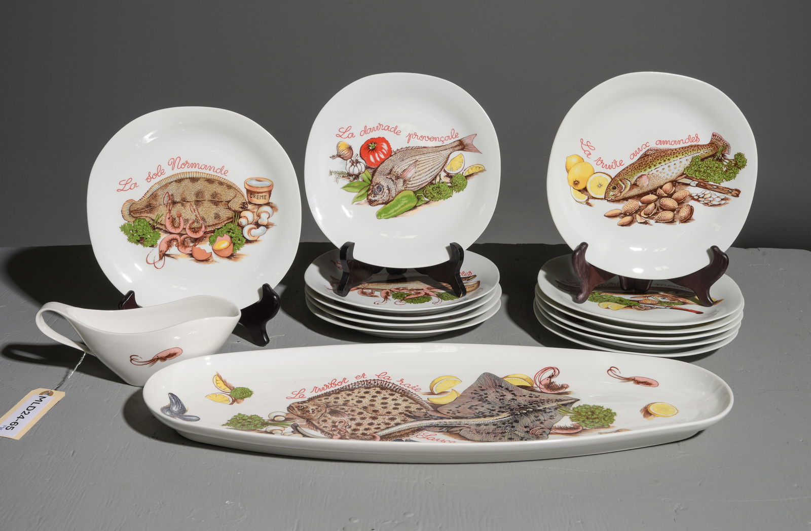 French Fish Plate Set - Platter, 12 Plates, Sauce Boat (1 of 6)