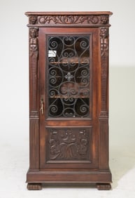 Renaissance Style Carved Cupboard with Iron Inset Door