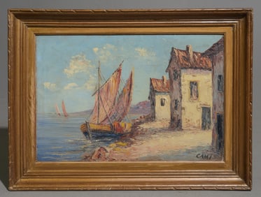 Framed Acrylic On Board Coastal Sail Boat Art