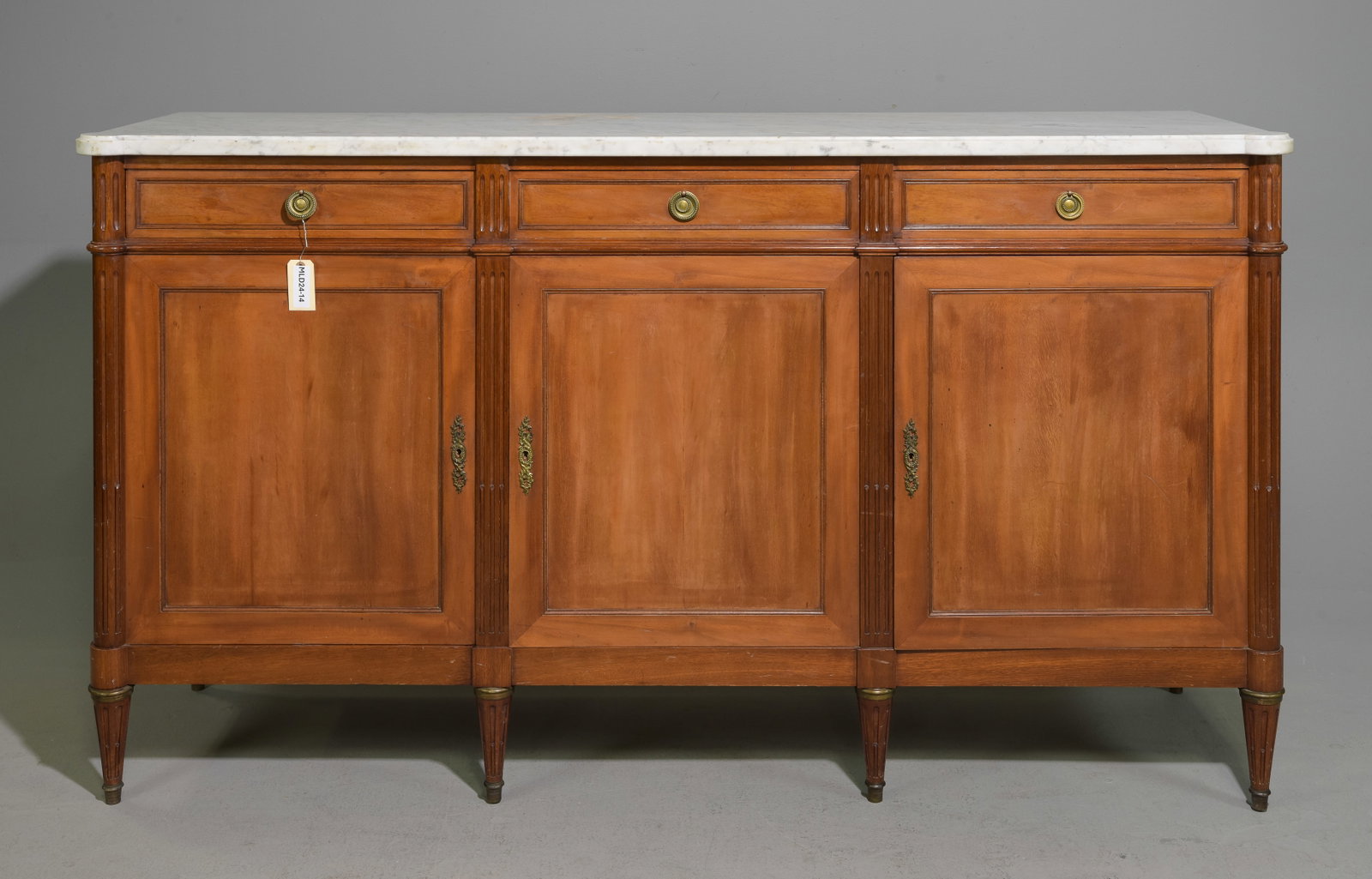 Louis XVI Style White Marble Top Sideboard #1: French Louis XVI Style White Marble Top Mahogany Sideboard / Enfilade c.1940's-50's - 41 in tall x 71 x 19