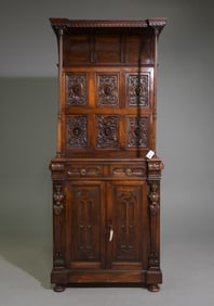 Henri II Style Carved Hall Cabinet with Swoop Top