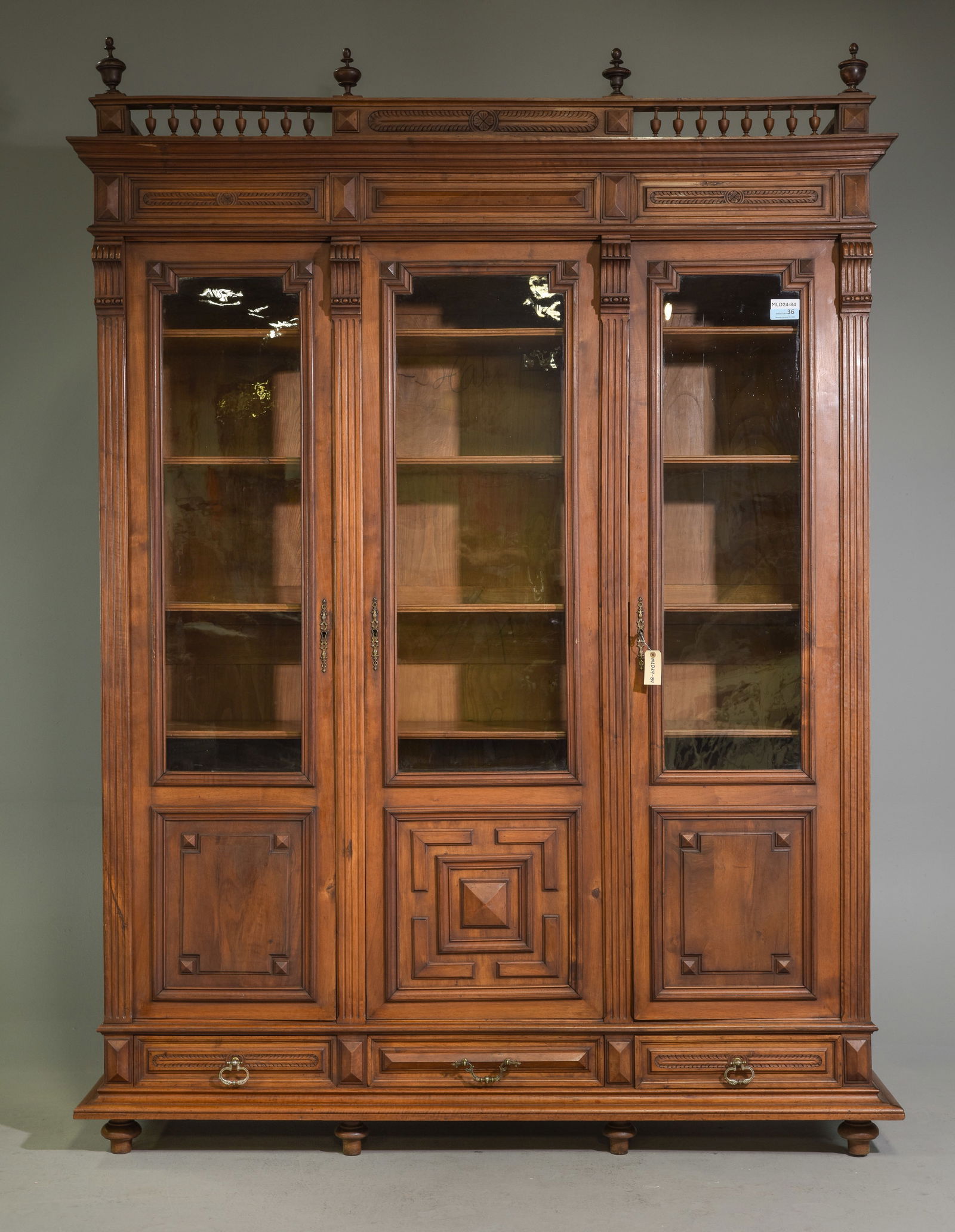 Henri II Style Triple Door Bookcase / Cupboard (1 of 7)