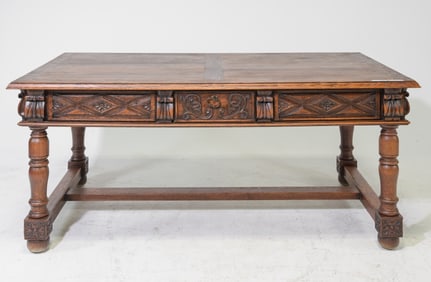 Henri II Style Carved Walnut Writing Table / Desk