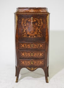 French Marble Top Inlaid Secretary Abattant