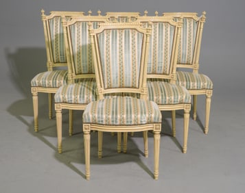 Louis XVI Style Set of 6 Painted Dining Chairs