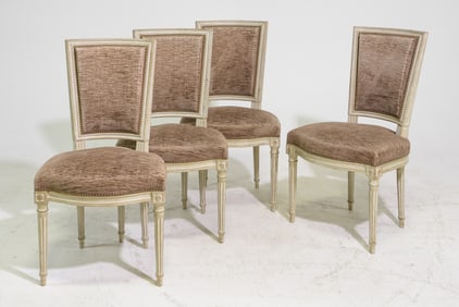 Louis XVI Style Set of 4 Painted Dining Chairs