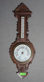 British Carved Oak Barometer / Thermometer