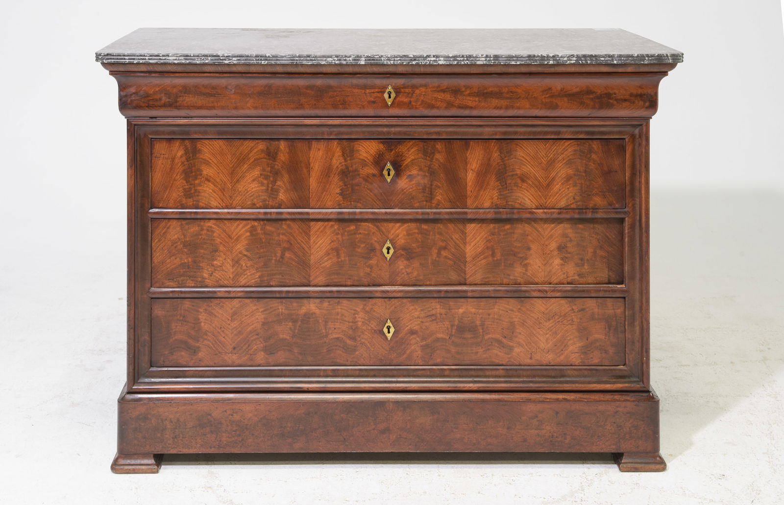 Louis Philippe Style Marble Top Mahogany Chest: French Louis Philippe Style Marble Top Mahogany Chest c.1920's-30's - 37 in tall x 50 x 24 - There is a key