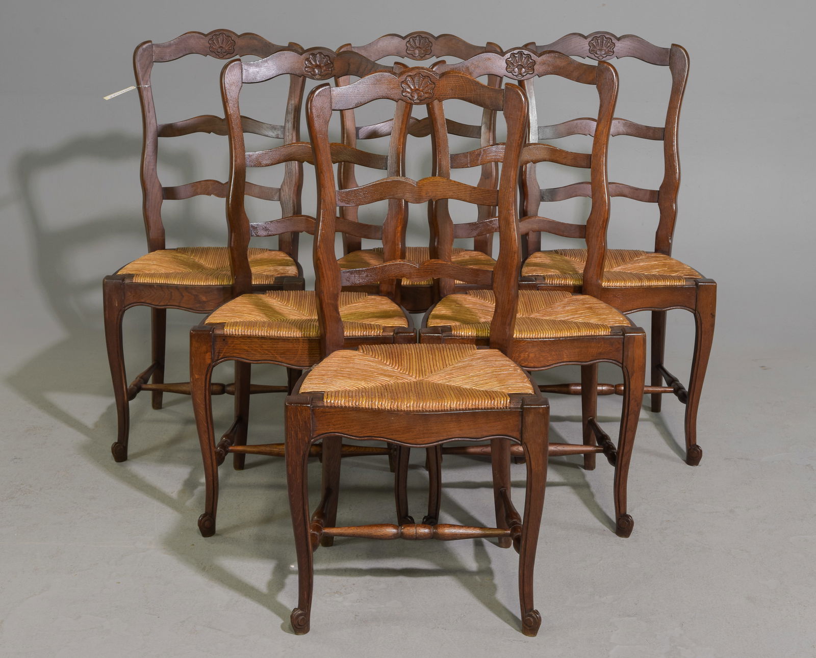 Country French Style Set Of 6 Oak Rush Seat Chairs (1 of 5)