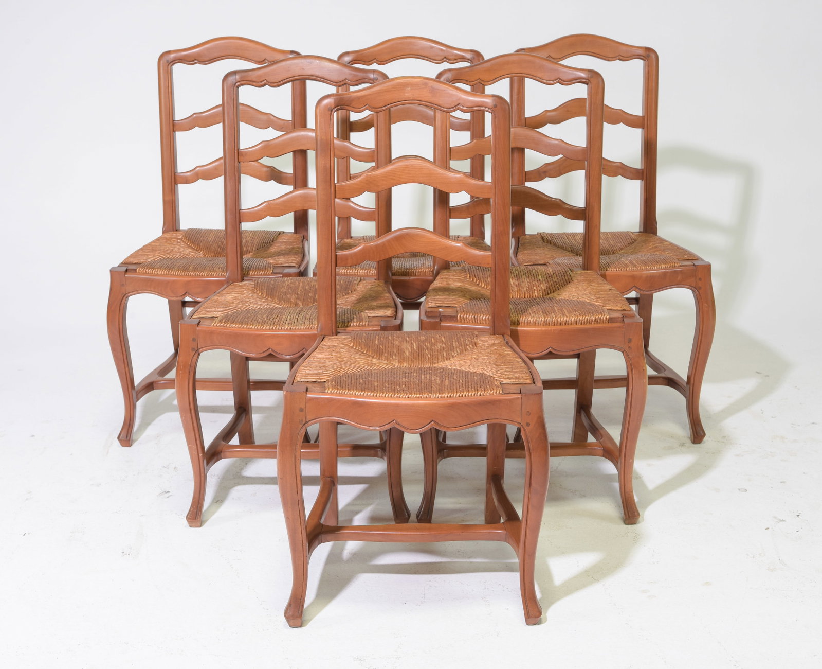 6 Louis XV Style Oak Rush Seat Chairs: 6 French Louis XV Style Oak Rush Seat Dining Chairs - 38 inches tall x 19 x 20, seat height is 18 inches