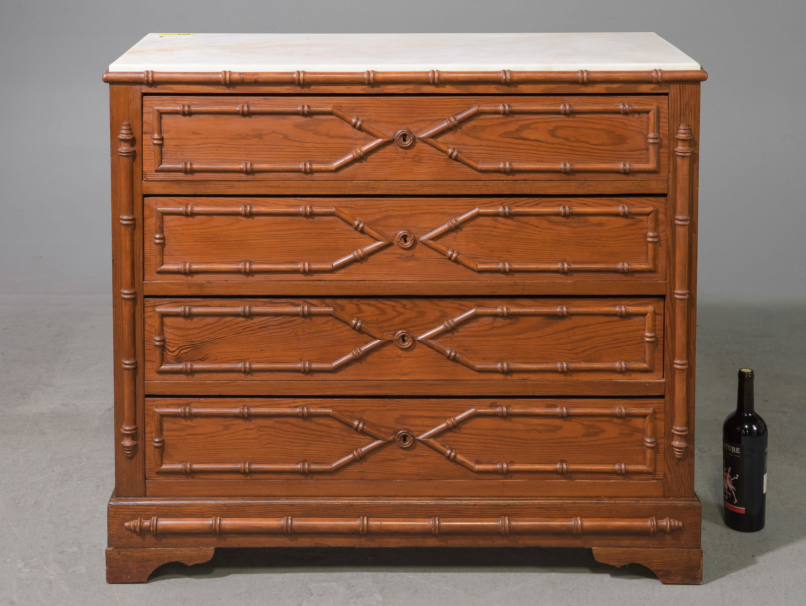 French Faux Bamboo White Marble Top Narrow Chest (1 of 6)