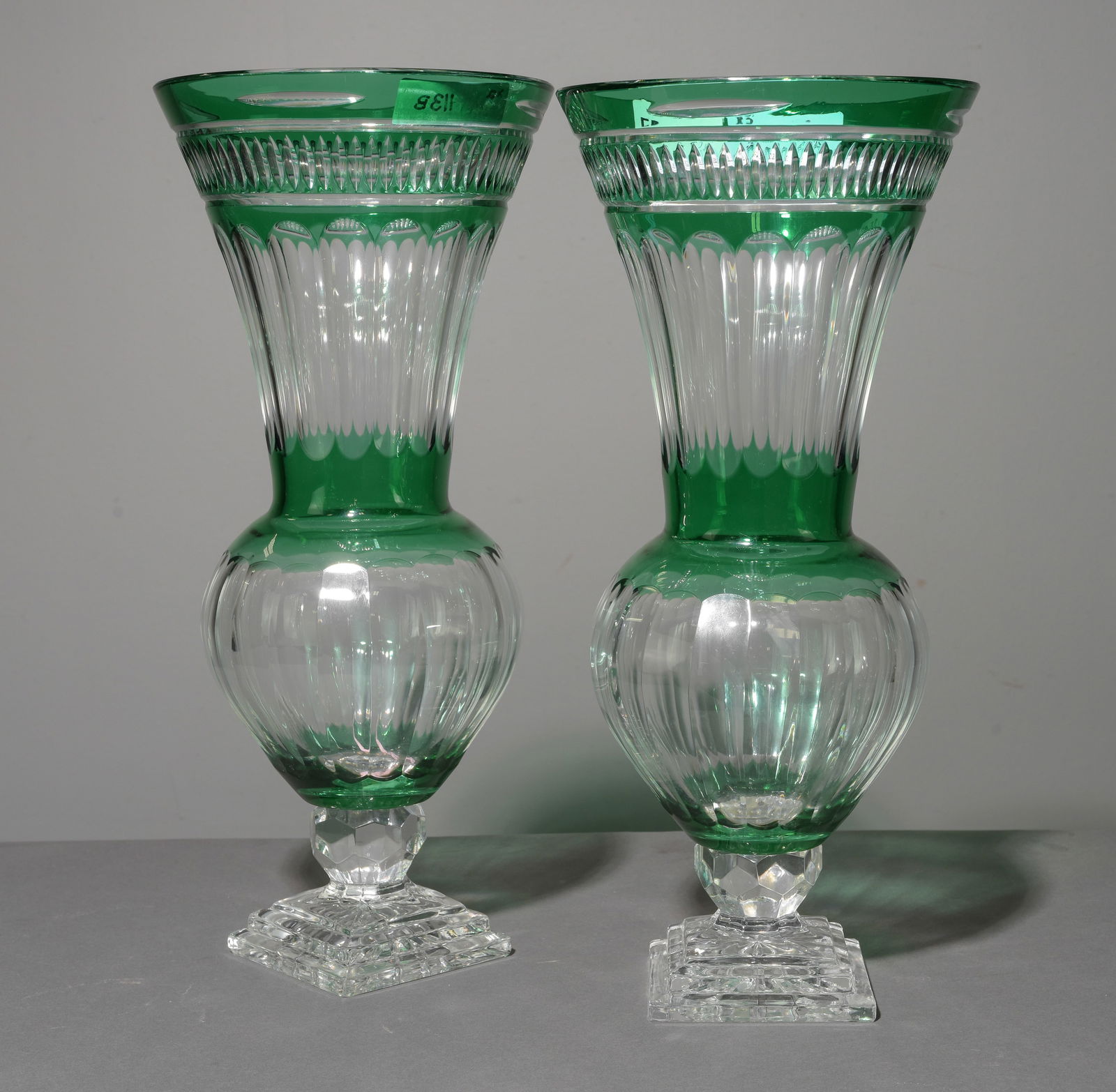 Pair Of Emerald Cut Clear Glass Vases (1 of 3)
