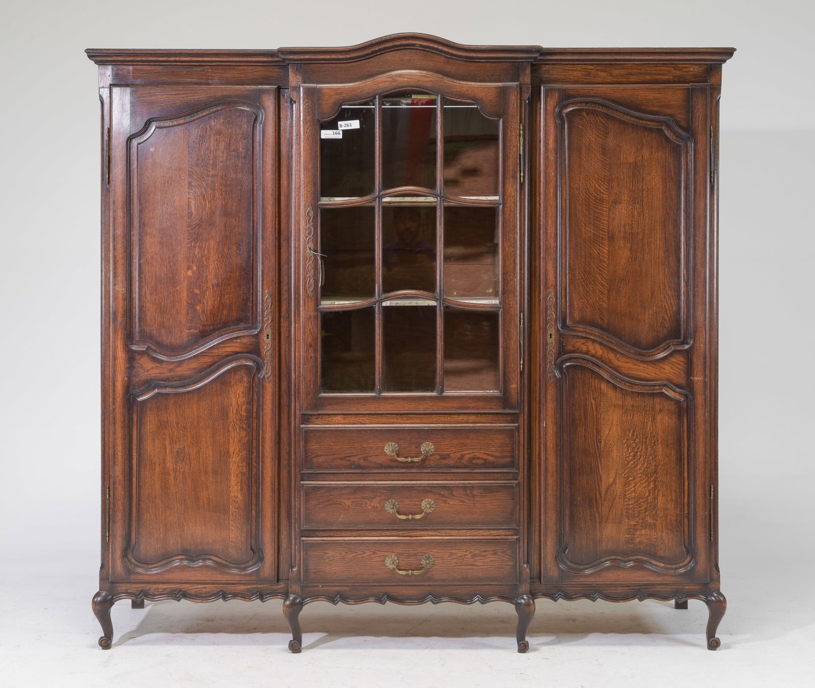 Louis XV Style Oak Robe / Armoire with Drawers: Fench Louis XV / Country French Style Oak Robe / Armoire with Drawers c.1930's-40's - 77.5 in tall x 82 x 25