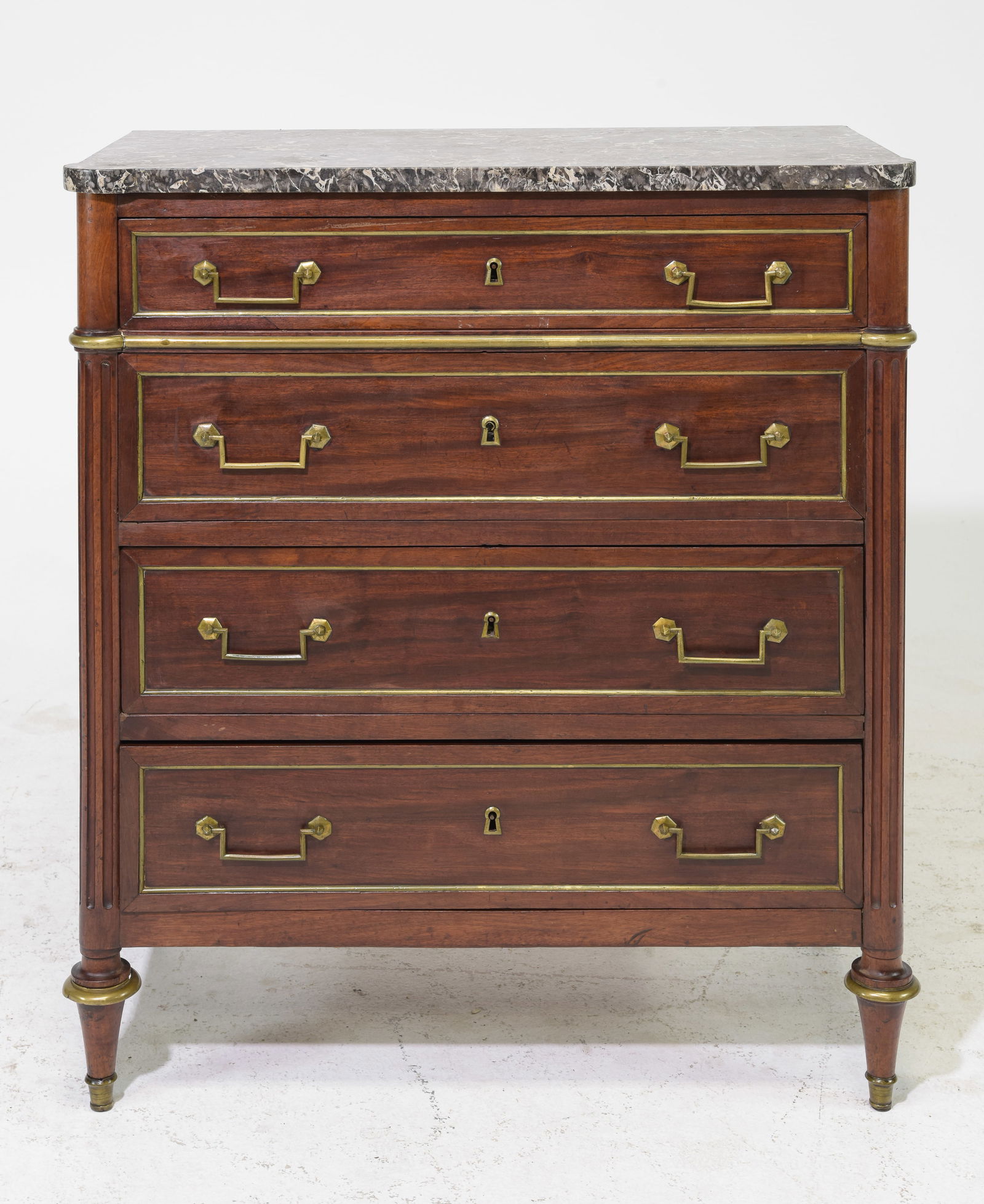 Louis XVI Style Marble Top Mahogany Four Drawer Chest (1 of 7)