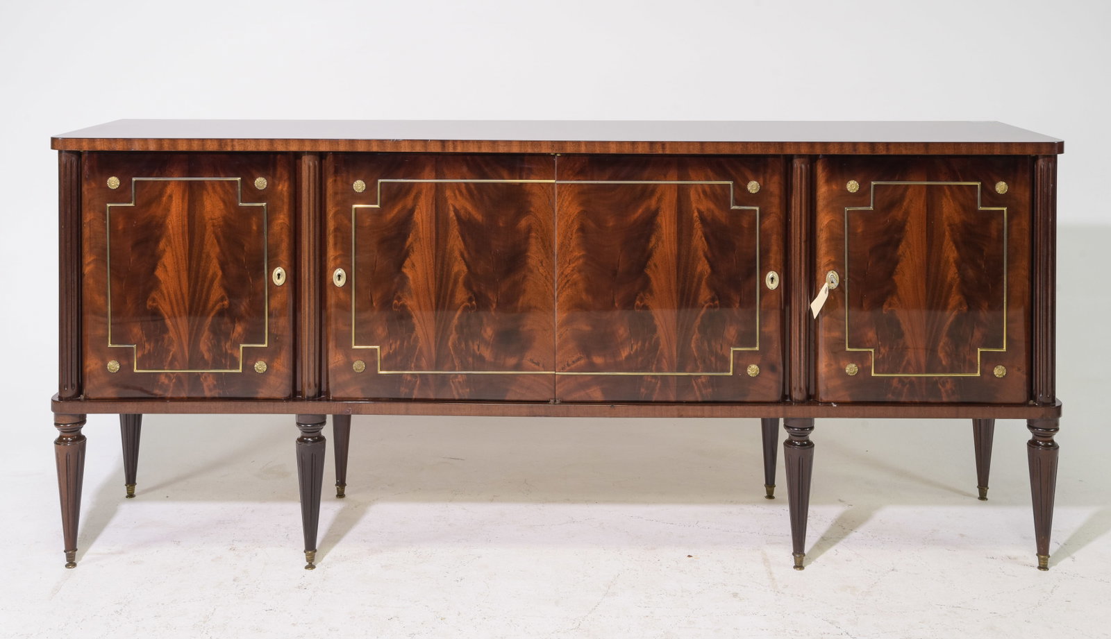 Louis XVI Style Mahogany Four Door Sideboard: French Louis XVI Style Mahogany Four Door Sideboard / Enfilade c.1950's-60's - 37.5 in tall x 87 x 20