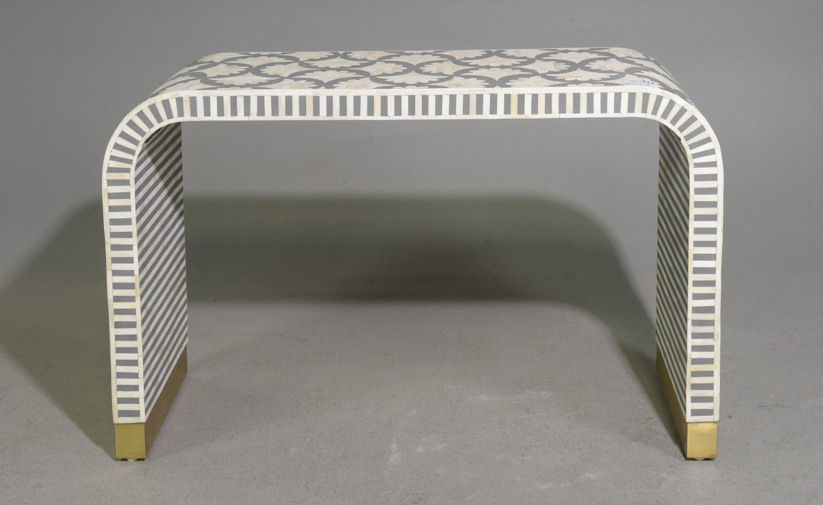 Bone Inlaid Waterfall Hall Table / Console: Bone Inlaid Modernist Waterfall Hall Table / Console - 30 in tall x 47.5 x 16