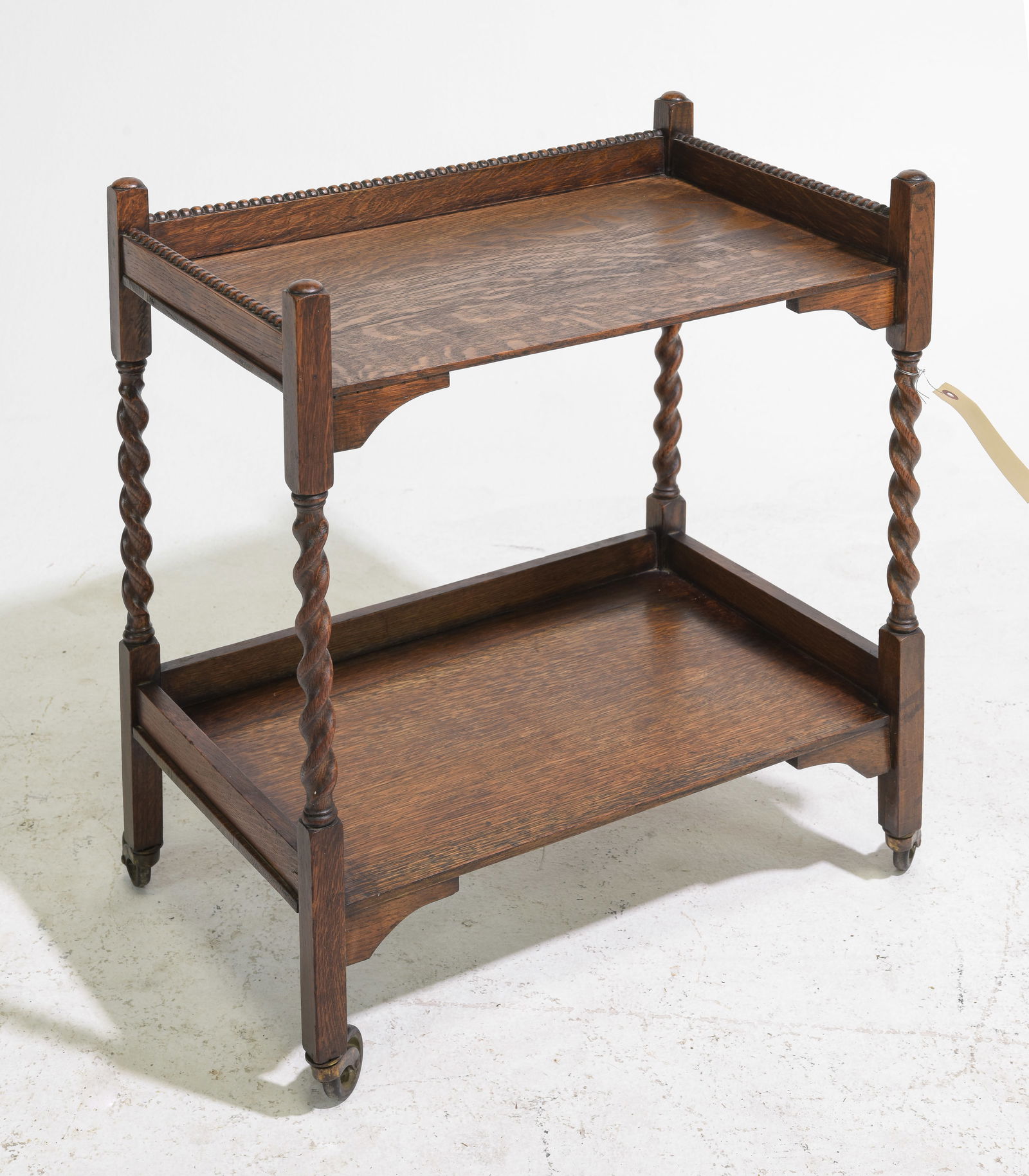 British Oak Barley Twist 2 Tier Trolley c.1920's (1 of 4)