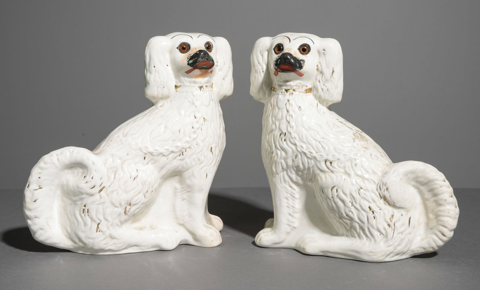 Staffordshire Pair of King Charles Dogs with Glass Eyes (1 of 5)