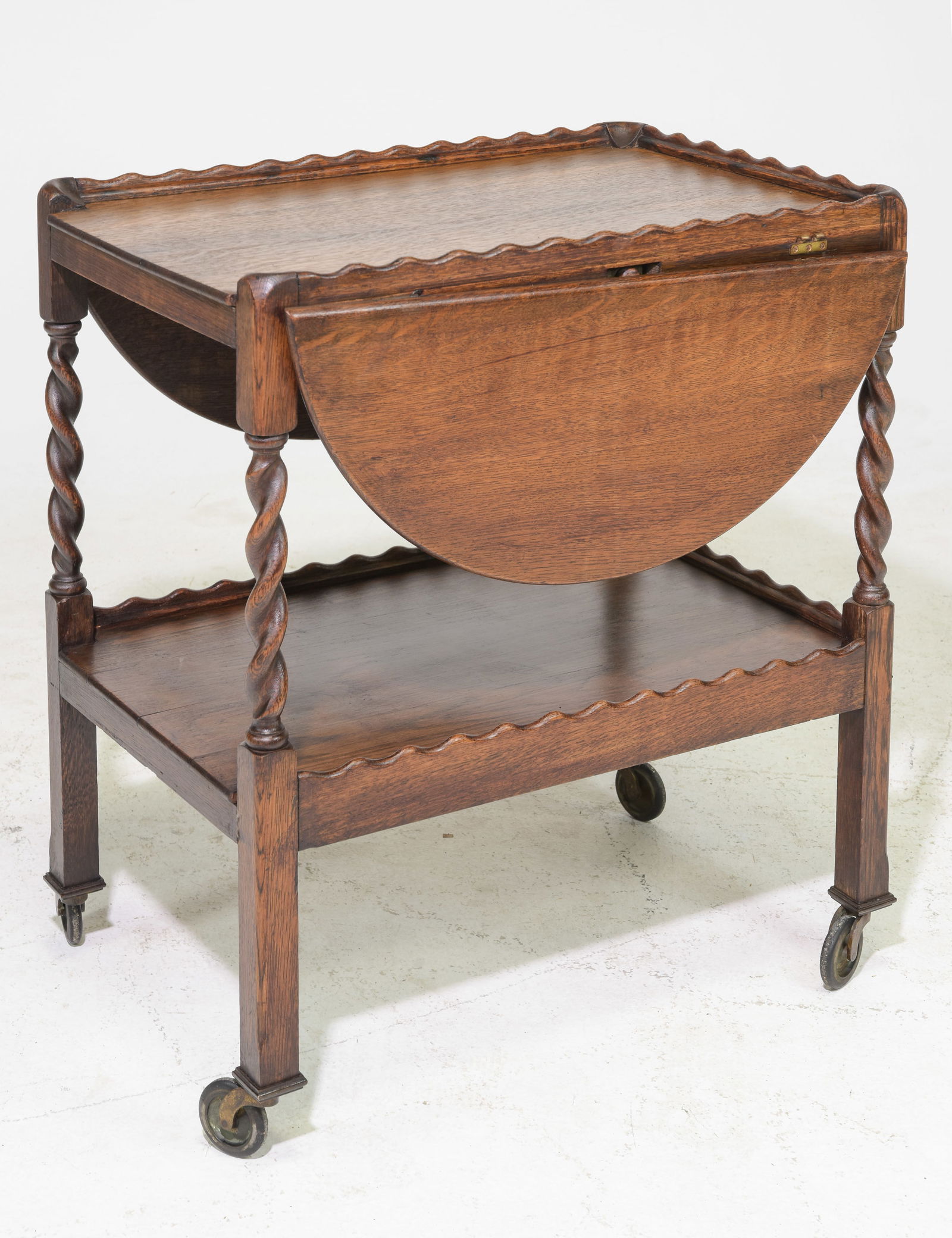 British Oak Barley Twist Drop Leaf Table / Trolley (1 of 4)