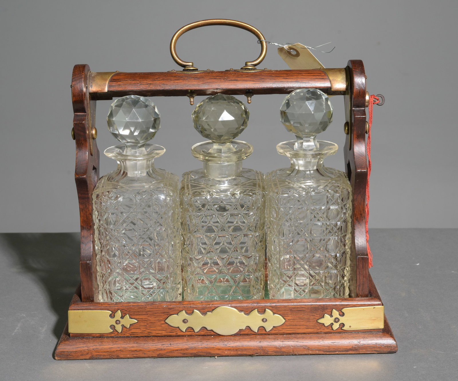 British Oak Cased Three Bottle Tantalus (1 of 4)