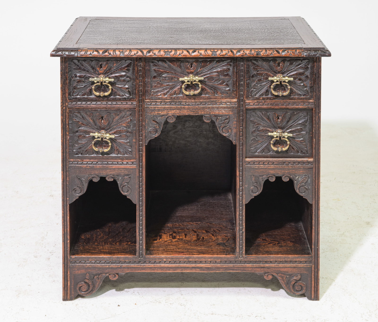 Georgian Carved Oak Leather Top Chest (1 of 5)