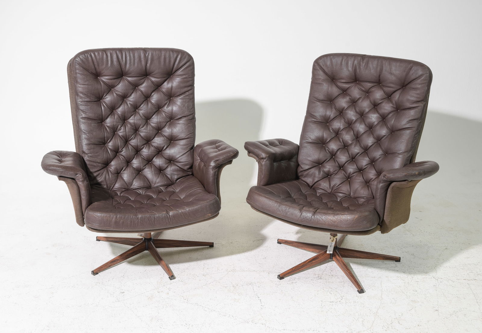 2 Danish Modern Brown Leather Arm Chairs (1 of 6)