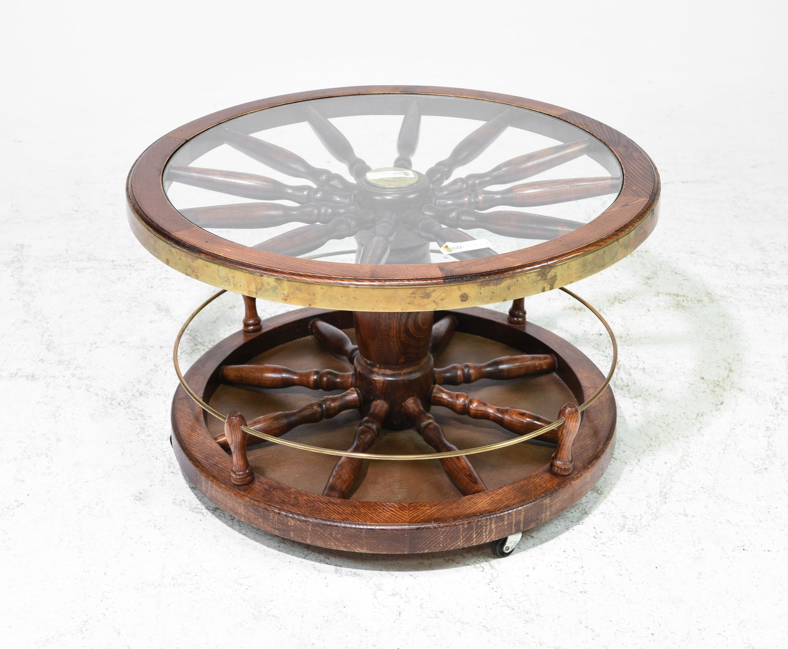 Ships Wheel Brass Banded Coffee Table with Gallery (1 of 5)